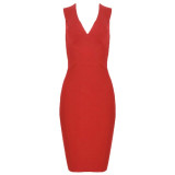 BEAUKEY Summer Women Bandage Dress Vestidos 2020 Red Orange Tank Sexy Deep V-Neck Sleeveless Bodycon Celebrity Runway Party Dres