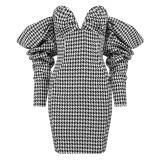 Sexy Strapless Long Sleeve Backless Plaid Bodycon Dress Vestidos Elegant Women's Celebrity Club Evening Party Dress 2021 Spring