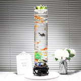 Standing Barrel Shape Fish Tank 360 Ultra Clear Glass Fish Bowl Desktop Mini Ecological Aquarium Room Decor with LED Air Pump