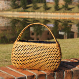 20x15CM Bamboo Woven Bag Handbag Round Bag Women New Ins Bamboo Bag Straw Bamboo Bag Beach Basket Bag a6103