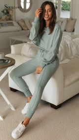 Women Casual Simple Solid Tracksuit Two Piece Set Winter Sweatshirt Crop Top Sportwear Harem Pant Fashion Matching Tracksuit Set