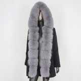 BLUENESSFAIR 2020 Waterproof Long Parka Real Fur Coat Natural Fox Fur Collar Hood Outerwear Winter Jacket Women Warm Streetwear