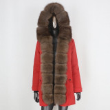 BLUENESSFAIR 2020 Waterproof Long Parka Real Fur Coat Natural Fox Fur Collar Hood Outerwear Winter Jacket Women Warm Streetwear