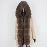BLUENESSFAIR 2020 Waterproof Long Parka Real Fur Coat Natural Fox Fur Collar Hood Outerwear Winter Jacket Women Warm Streetwear