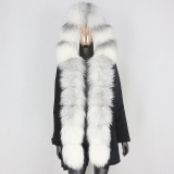BLUENESSFAIR 2020 Waterproof Long Parka Real Fur Coat Natural Fox Fur Collar Hood Outerwear Winter Jacket Women Warm Streetwear