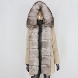 BLUENESSFAIR 2020 Waterproof Long Parka Real Fur Coat Natural Fox Fur Collar Hood Outerwear Winter Jacket Women Warm Streetwear