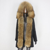 BLUENESSFAIR 2020 Waterproof Long Parka Real Fur Coat Natural Fox Fur Collar Hood Outerwear Winter Jacket Women Warm Streetwear