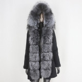 BLUENESSFAIR 2020 Waterproof Long Parka Real Fur Coat Natural Fox Fur Collar Hood Outerwear Winter Jacket Women Warm Streetwear
