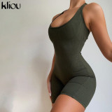 Kliou Striped Sporty Workout Halter Rompers Women Casual Active Wear Backless Sleeveless Playsuit Athleisure Biker Playsuits Kliou Striped Sporty Workout Halter Rompers Women Casual Active Wear Backless Sleeveless Playsuit Athleisure Biker Playsuits