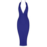 High Quality Pink V-neck Backless Bodycon Rayon Bandage Dress Sexy Club Party Dress Vestidos