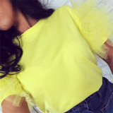 Hot Sale Sexy T-Shirt Women Short Sleeve T Shirt Mesh Tee Tops Ladies Crew Neck Club Party Wear Summer Ladies Casual T Shirts
