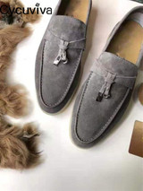 Hot Sale Kidsuede Women Flat Shoes Hanged Metal Loafers Ladies Shoes Woman Slip-on Casual Walk Shoes For Women