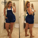 Pickyourlook Plus Size Women Jumpsuit Overalls Summer Denim Blue Pocket Female Rompers Playsuit Fashion Belted Ladies Overalls