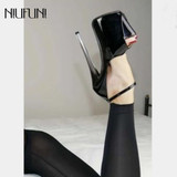 Super High Heels 18 cm Sexy Women Party Shoes Sandals Stiletto Woman Platform Pumps Ankle Strap Peep Toe Fashion Nightclub Black