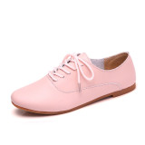 STQ 2019 Autumn women oxford shoes ballerina flats shoes women genuine leather shoes moccasins lace up loafers white shoes 051