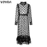 VONDA 2019 Sexy Sheer Net Mesh Tunic Beach Cover Up Cover-ups Long Beach Dress Beach Wear Beachwear Female Women Plus Size