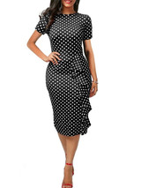 Oxiuly Polka Dot Dress Women Summer Casual Bodycon Sexy Ruffle Elegant Midi Club Party Dresses Plus Size 4XL Vestidos De Festa