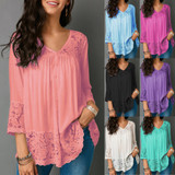ZOGAA 2019 Fashion Women's Solid Blouse V-neck Lace Up Chiffon White Sweet Blouses Summer Clothing Womens Tops and Blouses