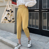 BGTEEVER Casual Pants Women Solid High Waist Belted Pencil Pants Office Lady Suit Pants Elegant Women Trousers 2019