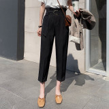 BGTEEVER Casual Pants Women Solid High Waist Belted Pencil Pants Office Lady Suit Pants Elegant Women Trousers 2019