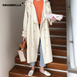 Women's Double-Breasted Trench Coat with Belt Classical Lapel Collar Loose Long Windbreaker Russia style Chic Outwear