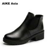 New Hot Style Fashion Women Boots Round Head Thick Bottom Pu Leather Waterproof Woman Martin Boots Ankle Spring/autumn #F599