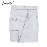 Simplee Suede zipper mini skirt women Streetwear motorcycle belt pencil skirt Fashion elegant winter short skirt female 2017 Simplee Suede zipper mini skirt women Streetwear motorcycle belt pencil skirt Fashion elegant winter short skirt female 2017