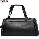 VICUNA POLO Large Capacity Mens Leather Travel Backpack With Shoe Pocket Casual Solid Black Travel Bag For Male Handbag