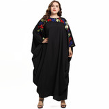 2019 Casual Muslim Dress Women Islamic Clothing Moroccan Kaftan Black Embroidery Flower Robe Dubai Abaya Loose Turkish Clothes