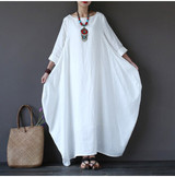 White Kaftan Long Dress Woman Big Size Cotton Linen Maxi Dresses 2019 Summer Batwing Sleeve Tunic Loose Plus Size Dress Vestidos