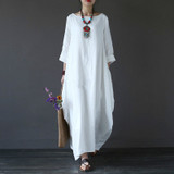 White Kaftan Long Dress Woman Big Size Cotton Linen Maxi Dresses 2019 Summer Batwing Sleeve Tunic Loose Plus Size Dress Vestidos