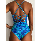2019 Sexy One Piece Swimsuit Women Swimwear Print Bodysuit Crochet Bandage Cut Out Beach Wear Bathing Suit Monokini Swimsuit XL