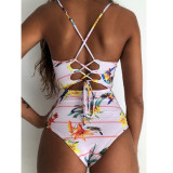 2019 Sexy One Piece Swimsuit Women Swimwear Print Bodysuit Crochet Bandage Cut Out Beach Wear Bathing Suit Monokini Swimsuit XL
