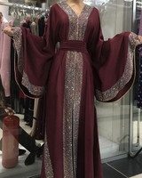 Luxurious Femme Kimono Kaftan Handstudded Robe Dubai Islam Muslim Hijab Dress Abayas Caftan Marocain Qatar Oman Turkey  Clothing