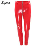 Women Sexy PU FAUX LEATHER PANTS Punk Rock Open Crotch Zipper Black Skinny High Waist Female Trousers Tight Push Up Night Club