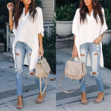 Elegant Women V-neck Chiffon Blouse Causal Batwing Sleeve Shirt Ladies Fashion Loose Womens Tops and Blouse Office Work Wear