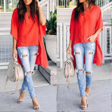 Elegant Women V-neck Chiffon Blouse Causal Batwing Sleeve Shirt Ladies Fashion Loose Womens Tops and Blouse Office Work Wear