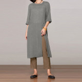 S-5XL Celmia 2019 Summer Women Blouses Vintage Linen Tops Half Sleeve Loose Split Long Shirts Casual Solid Party Blusas Feminino
