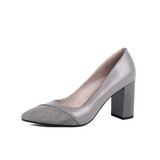 BESCONE Women Pumps Fashion Genuine Leather Shallow Pointed Toe Kid Suede Shoes Handmade  High Square Heel Ladies Shoes BC141