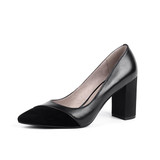 BESCONE Women Pumps Fashion Genuine Leather Shallow Pointed Toe Kid Suede Shoes Handmade  High Square Heel Ladies Shoes BC141