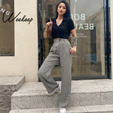 Weekeep Houndstooth Loose Wide Leg Casual Women pants High Waist Elegant Ladies Plaid Trousers Weekeep Houndstooth Loose Wide Leg Casual Women pants High Waist Elegant Ladies Plaid Trousers