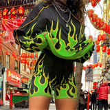 Weekeep Women Streetwear Flame Print Loose Pullover Hoodies Fashion O-neck Long Sleeve Sweatshirt Hoodie Top