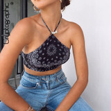 Cryptographic Chic Fashion Print Halter Sexy Summer Crop Tops Tube Sleeveless Backless Cropped Feminino Girl Cute Top Streetwear