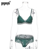 Gagaopt Women Lingerie Sets Sexy Solid Transparent Floral Lace Bra Fashion See Through Patchwork Briefs