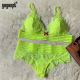 Gagaopt Women Lingerie Sets Sexy Solid Transparent Floral Lace Bra Fashion See Through Patchwork Briefs