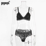 Gagaopt Women Lingerie Sets Sexy Solid Transparent Floral Lace Bra Fashion See Through Patchwork Briefs