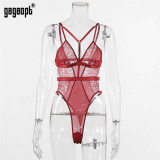 Gagaopt Sexy Strappy White Lace Bodysuit Bandage Straps Backless Female Body Mujer Sheer Teddies Mesh Bodysuits
