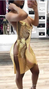 Novelty Sexy Bandage Sleeveless Halter Split Sequins Dress Luxury Backless Metal Chain Night Club Party Dresses 2020 vestidos