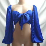 Cryptographic Sexy Backless Fashion Square Collar Cotton Women Shirts Batwing Sleeve Solid Crop Tops Women Tops And Blouses 2020