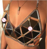 Sexy Summer Beach Women Metal Chain Hollow Sparkly Diamond Sequins Tank Top Short Halter Camis Exotic club Party Crop Tops vests